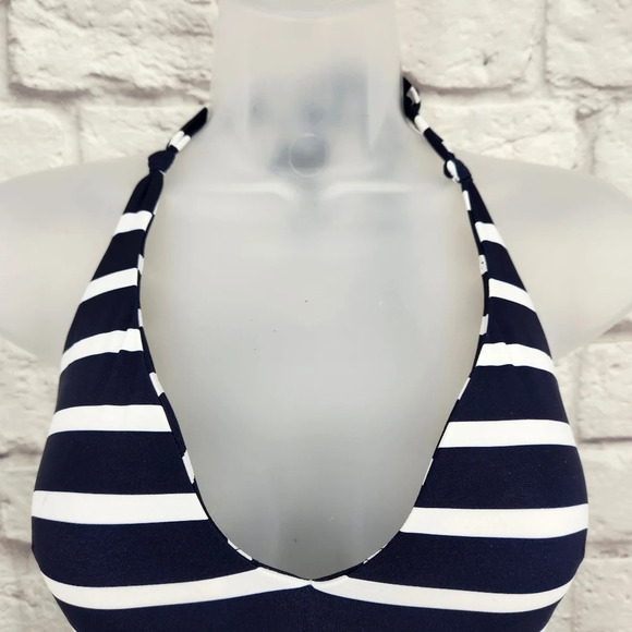 LOFT Beach Blue & White Plunge One Piece Swimsuit Size Small NEW - Picture 3 of 13